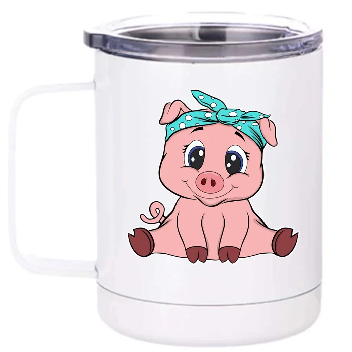 Funny Pig Bandana Gift Cute Little Piggy Lovers Gift Top Front & Back 12oz Stainless Steel Tumbler Cup