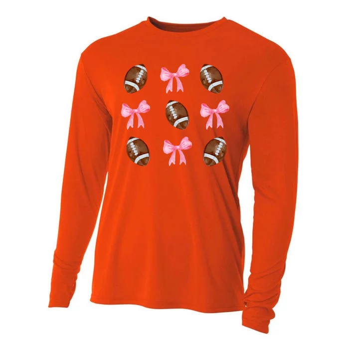 Football Pink Bow Festive Sport Lover Cooling Performance Long Sleeve Crew