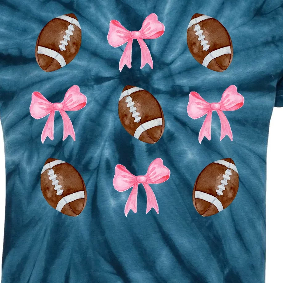 Football Pink Bow Festive Sport Lover Kids Tie-Dye T-Shirt