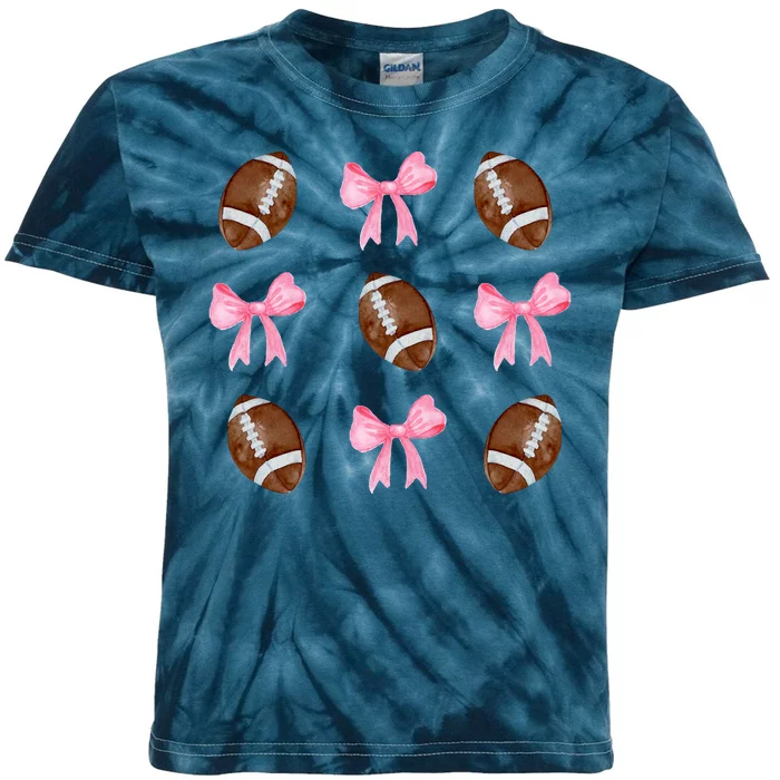 Football Pink Bow Festive Sport Lover Kids Tie-Dye T-Shirt