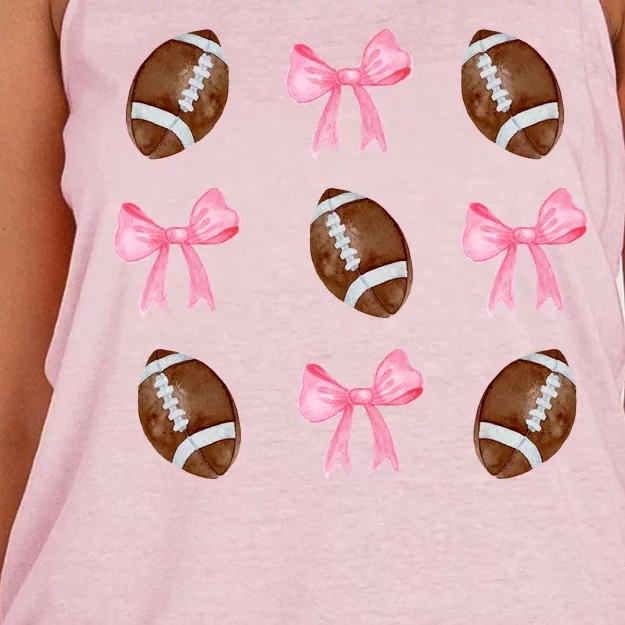 Football Pink Bow Festive Sport Lover Women's Knotted Racerback Tank