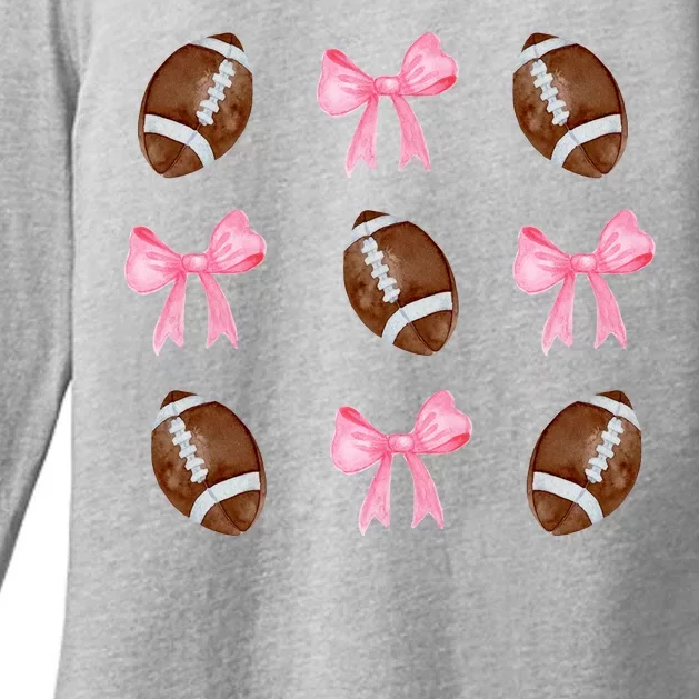 Football Pink Bow Festive Sport Lover Womens CVC Long Sleeve Shirt