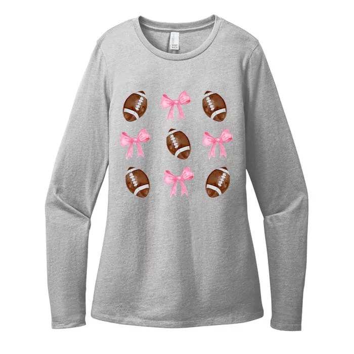 Football Pink Bow Festive Sport Lover Womens CVC Long Sleeve Shirt