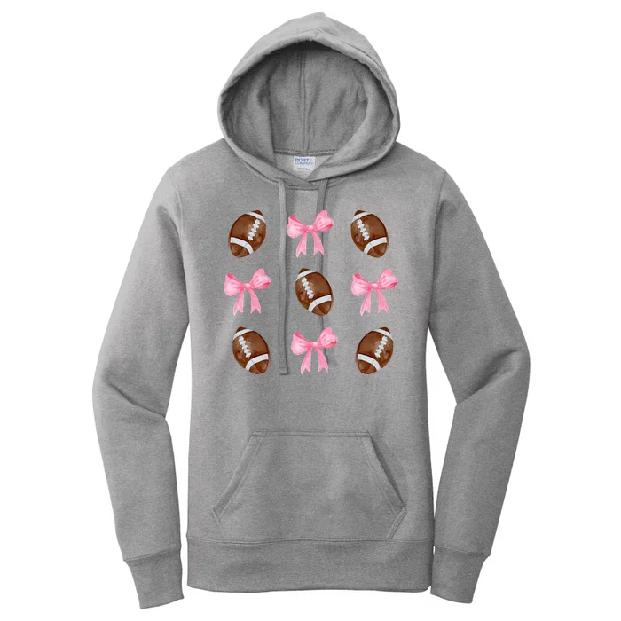 Football Pink Bow Festive Sport Lover Women's Pullover Hoodie