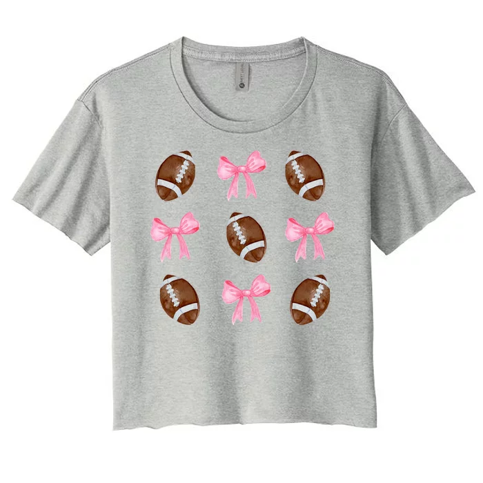 Football Pink Bow Festive Sport Lover Women's Crop Top Tee