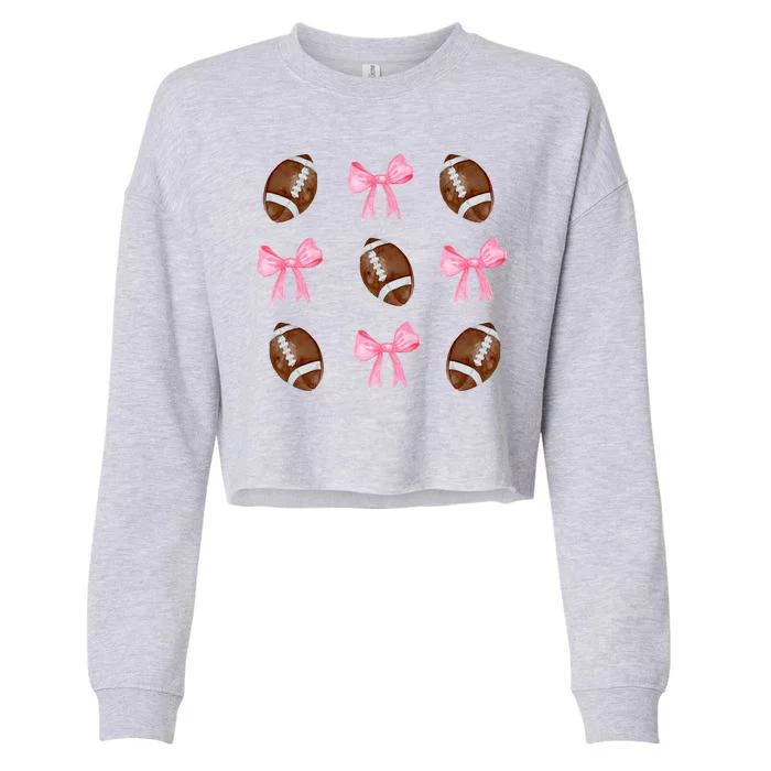 Football Pink Bow Festive Sport Lover Cropped Pullover Crew