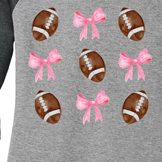 Football Pink Bow Festive Sport Lover Women's Tri-Blend 3/4-Sleeve Raglan Shirt