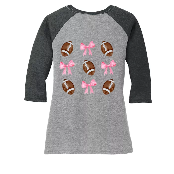 Football Pink Bow Festive Sport Lover Women's Tri-Blend 3/4-Sleeve Raglan Shirt