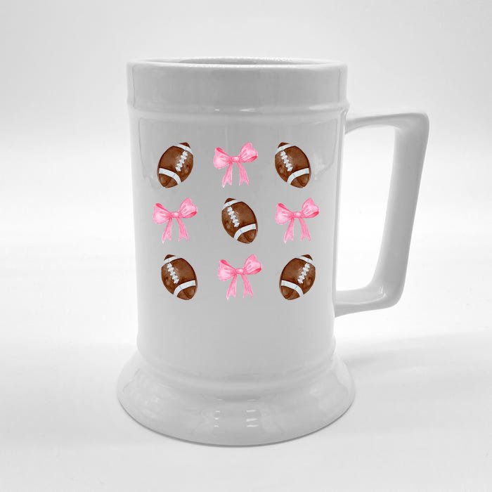 Football Pink Bow Festive Sport Lover Front & Back Beer Stein