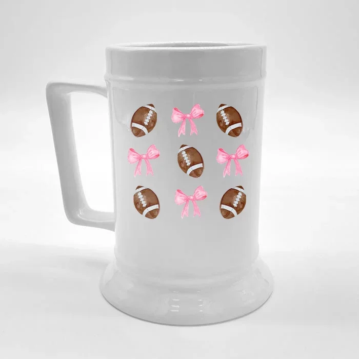 Football Pink Bow Festive Sport Lover Front & Back Beer Stein