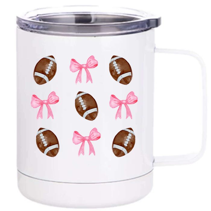 Football Pink Bow Festive Sport Lover Front & Back 12oz Stainless Steel Tumbler Cup