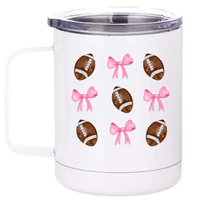 Football Pink Bow Festive Sport Lover Front & Back 12oz Stainless Steel Tumbler Cup