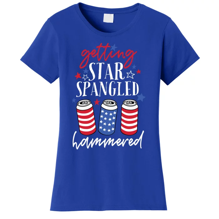 Funny Patriotic Beer Flag Getting Star Spangled Hammered Funny Gift Women's T-Shirt