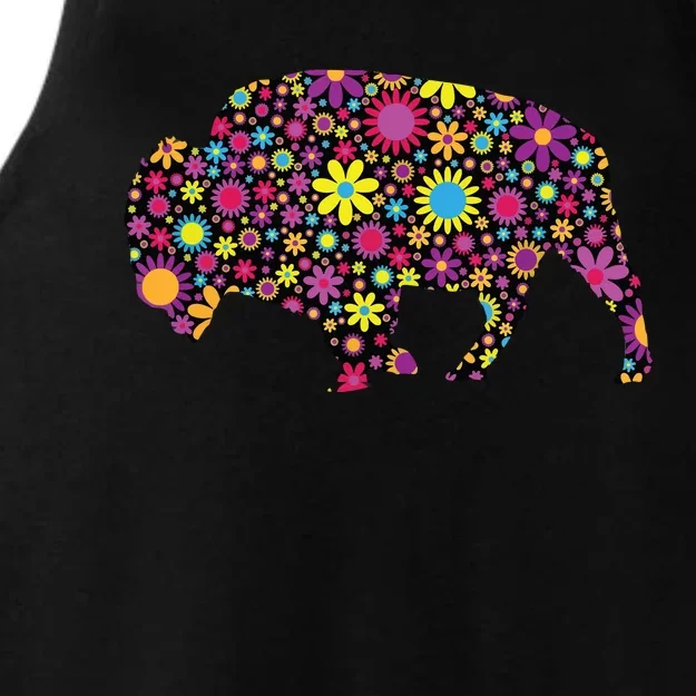 Flower Patterns Bison Buffalo Funny Ladies Tri-Blend Wicking Tank