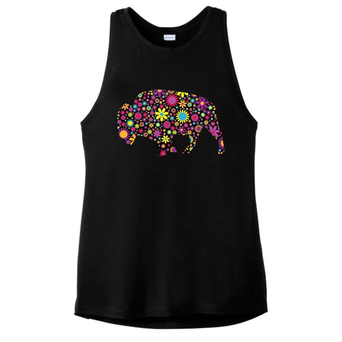 Flower Patterns Bison Buffalo Funny Ladies Tri-Blend Wicking Tank