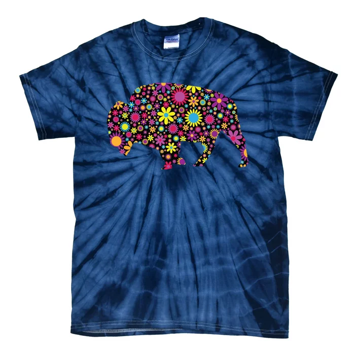 Flower Patterns Bison Buffalo Funny Tie-Dye T-Shirt