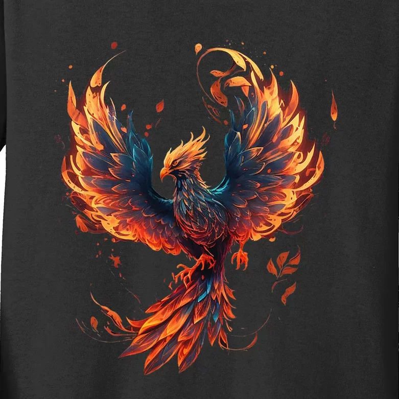 Fire Phoenix Bird Phoenix Reborn Firebird Phoenix Kids Long Sleeve Shirt