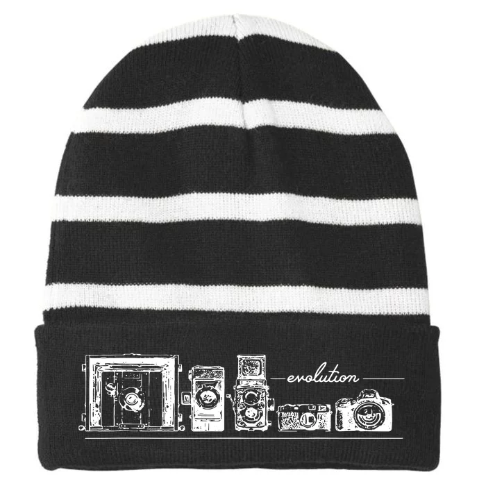 Funny Photography Camera Evolution T Women Striped Beanie with Solid Band