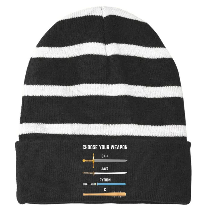 Funny Programmer Choose Your Weapon Gift For Devs Striped Beanie with Solid Band