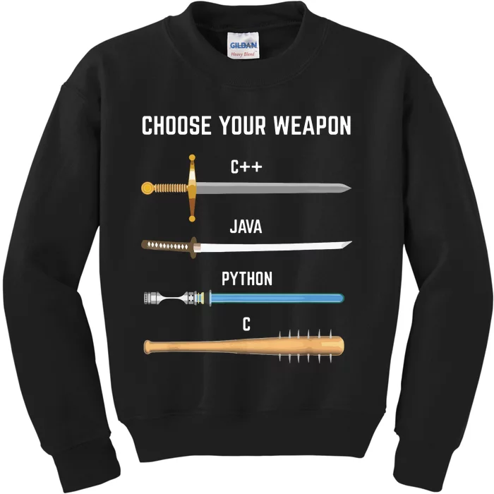 Funny Programmer Choose Your Weapon Gift For Devs Kids Sweatshirt