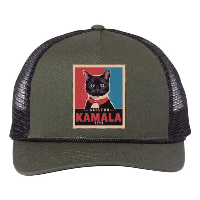 Funny Political Cats For Kamala Retro Rope Trucker Hat Cap