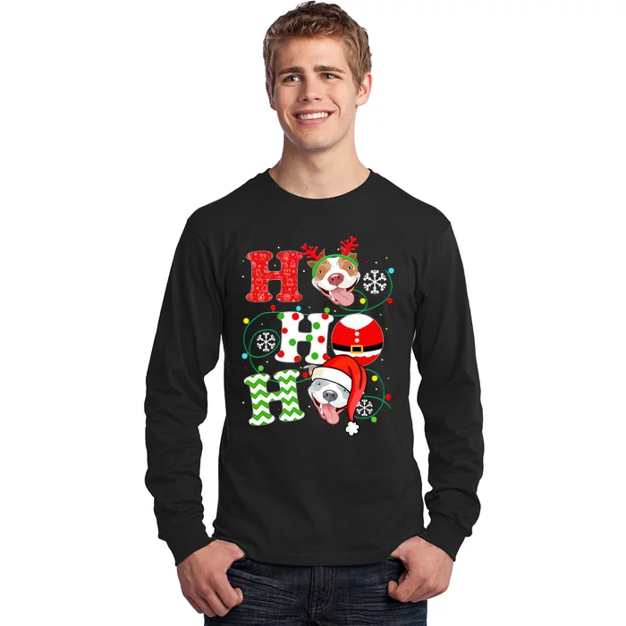 Funny Pitbull Christmas Ho Ho Ho Gift Dog Lover Xmas Long Sleeve Long Sleeve Shirt