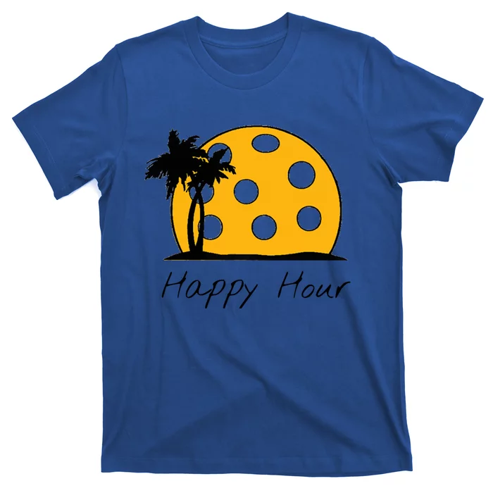 Fun Pickleball Cute Gift Happy Hour W/ Huge Pickleball Sunset Cute Gift T-Shirt