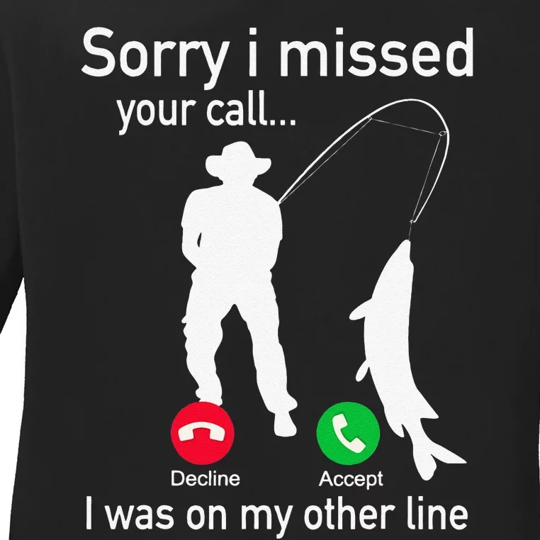 Fishing Phone Call With Fishing Line Funny Fish Fisherman Ladies Long Sleeve Shirt