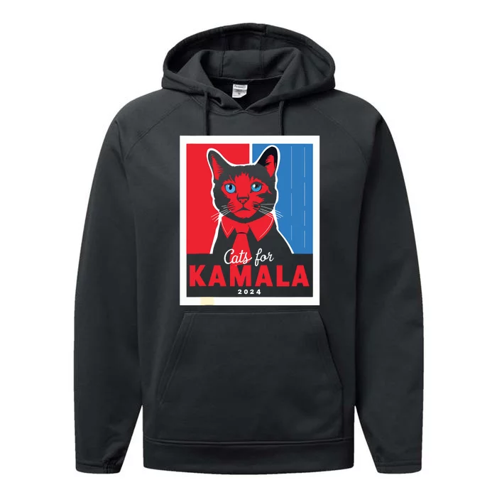 Funny Political Cats For Kamala Feline Lover Supporter Performance Fleece Hoodie