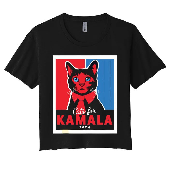 Funny Political Cats For Kamala Feline Lover Supporter Women's Crop Top Tee