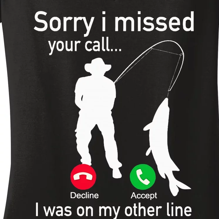 Fishing Phone Call With Fishing Line Funny Fish Fisherman Fishing Phone Call W Women's V-Neck T-Shirt