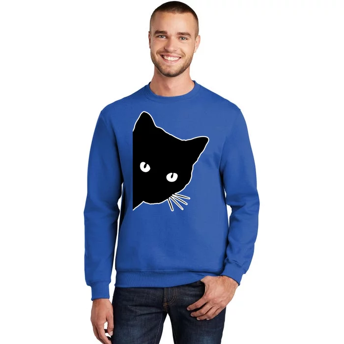 Funny Peeking Cute Black Cat Peekaboo Kitten For Cat Lovers Cool Gift Tall Sweatshirt