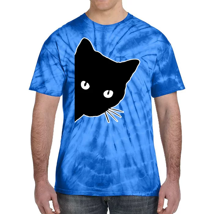 Funny Peeking Cute Black Cat Peekaboo Kitten For Cat Lovers Cool Gift Tie-Dye T-Shirt