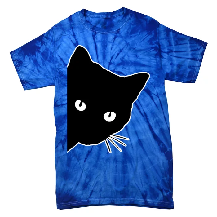 Funny Peeking Cute Black Cat Peekaboo Kitten For Cat Lovers Cool Gift Tie-Dye T-Shirt