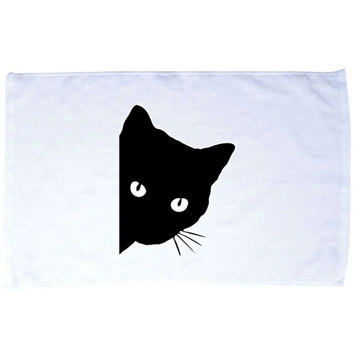 Funny Peeking Cute Black Cat Peekaboo Kitten For Cat Lovers Cool Gift Microfiber Hand Towel