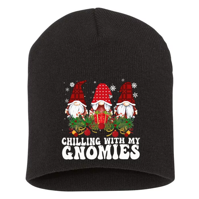 Festive Plaid Christmas Gnomes Spread Holiday Cheer Short Acrylic Beanie