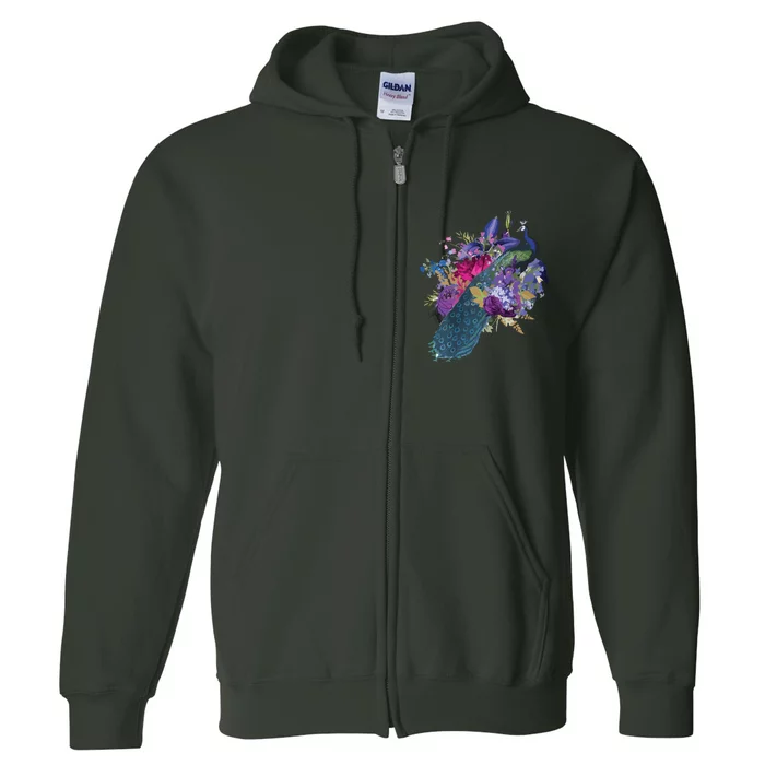 Floral Peacock Colorful Peacocks Boho Style Full Zip Hoodie