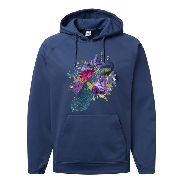 Floral Peacock Colorful Peacocks Boho Style Performance Fleece Hoodie