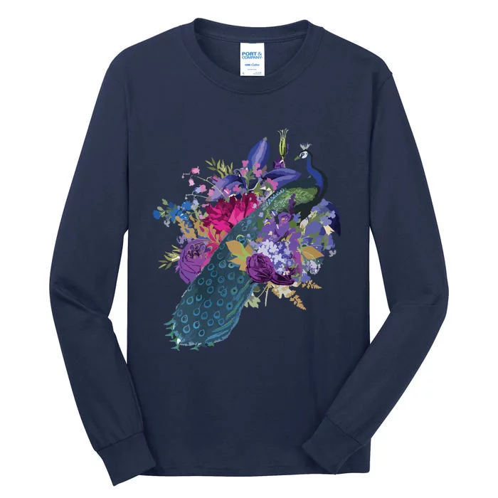 Floral Peacock Colorful Peacocks Boho Style Tall Long Sleeve T-Shirt