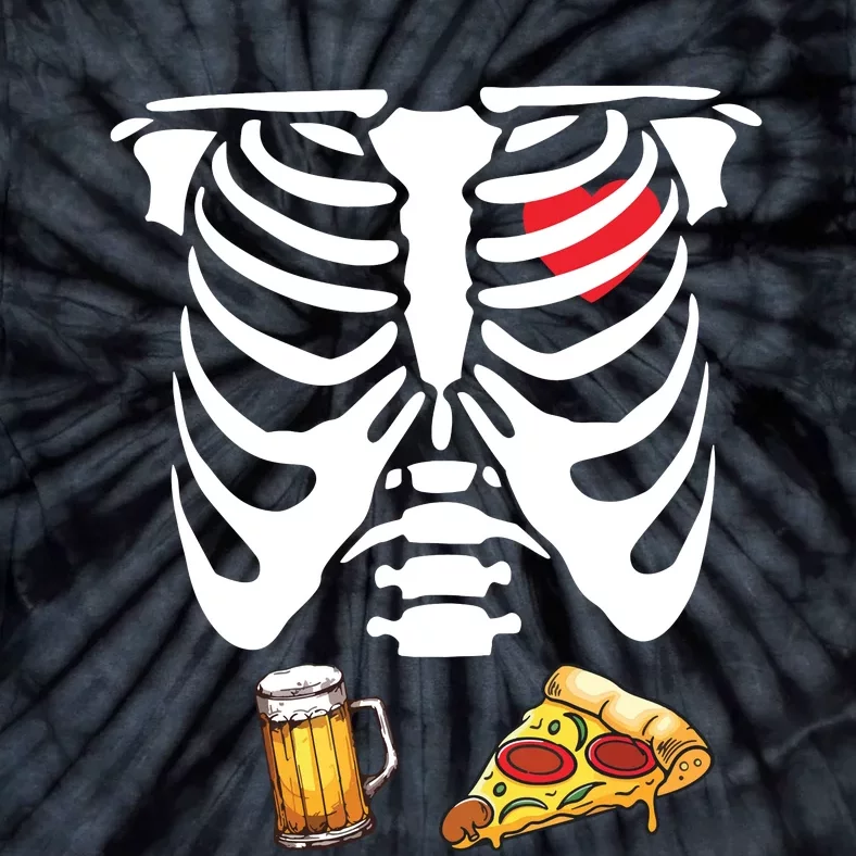 Funny Pregnancy Couple Dad Skeleton Halloween Beer Pizza Tie-Dye T-Shirt