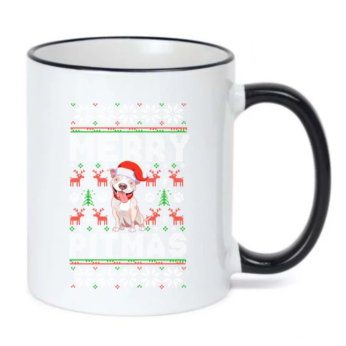 Funny Pitbull Christmas Merry Pitmas Ugly Sweater Cute Gift Black Color Changing Mug