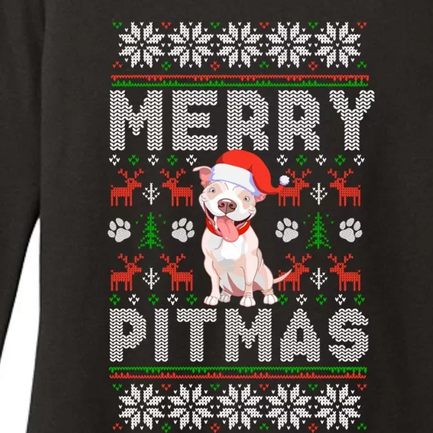 Funny Pitbull Christmas Merry Pitmas Ugly Sweater Cute Gift Womens CVC Long Sleeve Shirt