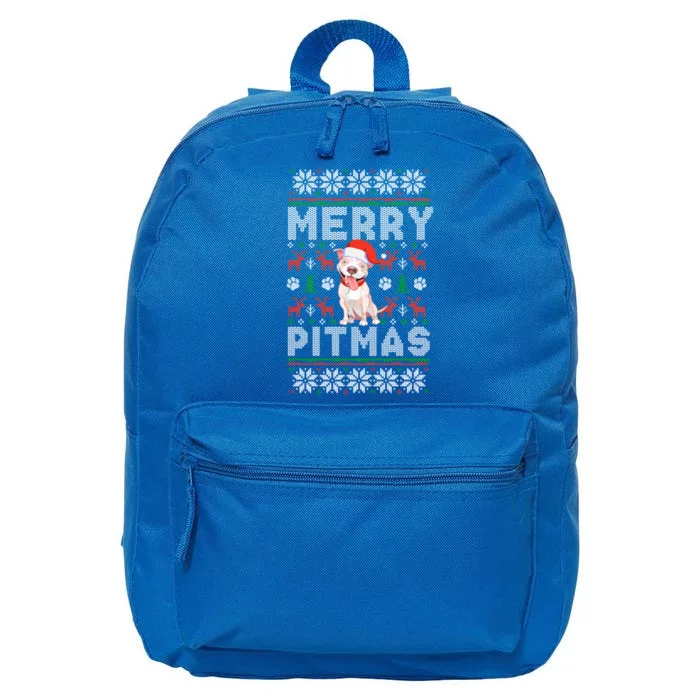 Funny Pitbull Christmas Merry Pitmas Ugly Sweater Cute Gift 16 in Basic Backpack