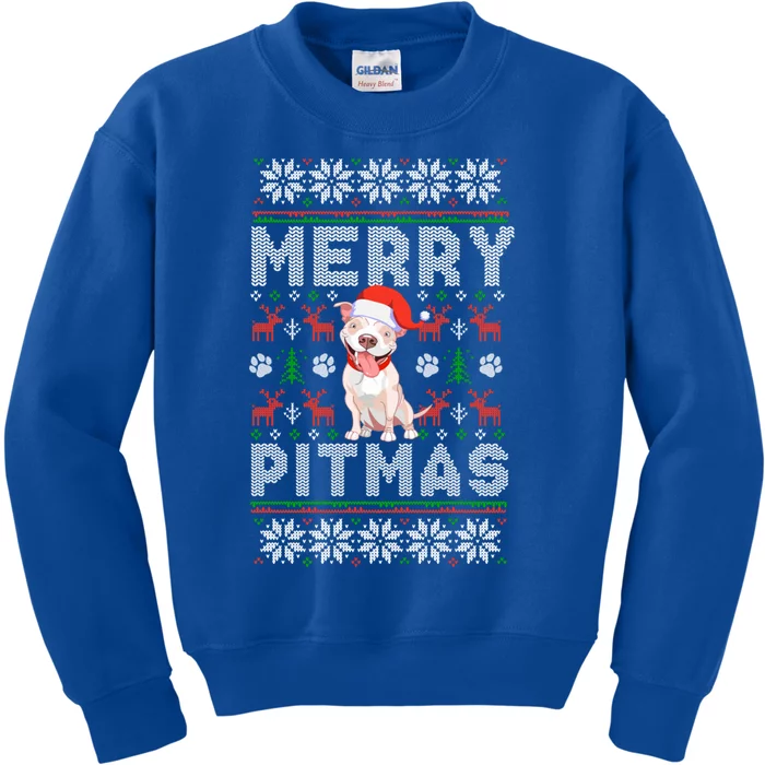 Funny Pitbull Christmas Merry Pitmas Ugly Sweater Cute Gift Kids Sweatshirt