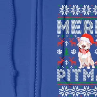 Funny Pitbull Christmas Merry Pitmas Ugly Sweater Cute Gift Full Zip Hoodie