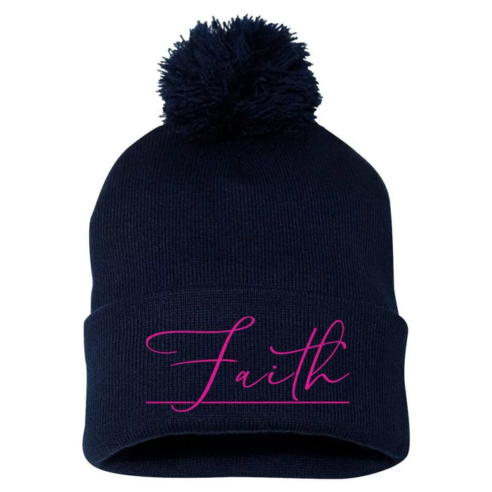 Faith Pink Christian Pom Pom 12in Knit Beanie