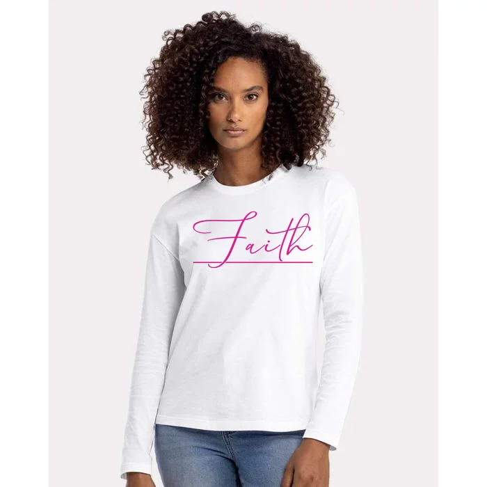 Faith Pink Christian Womens Cotton Relaxed Long Sleeve T-Shirt