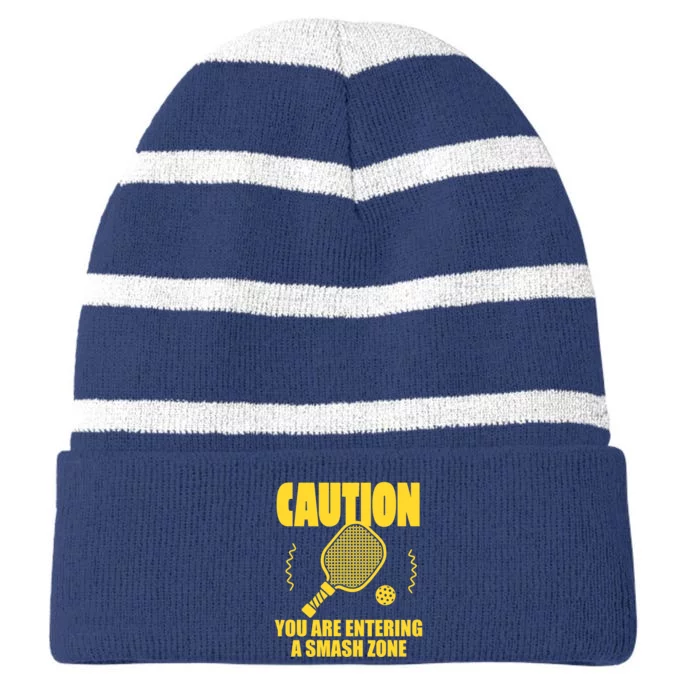 Funny Pickleball Caution You Are Entering Smash Zone Striped Beanie with Solid Band