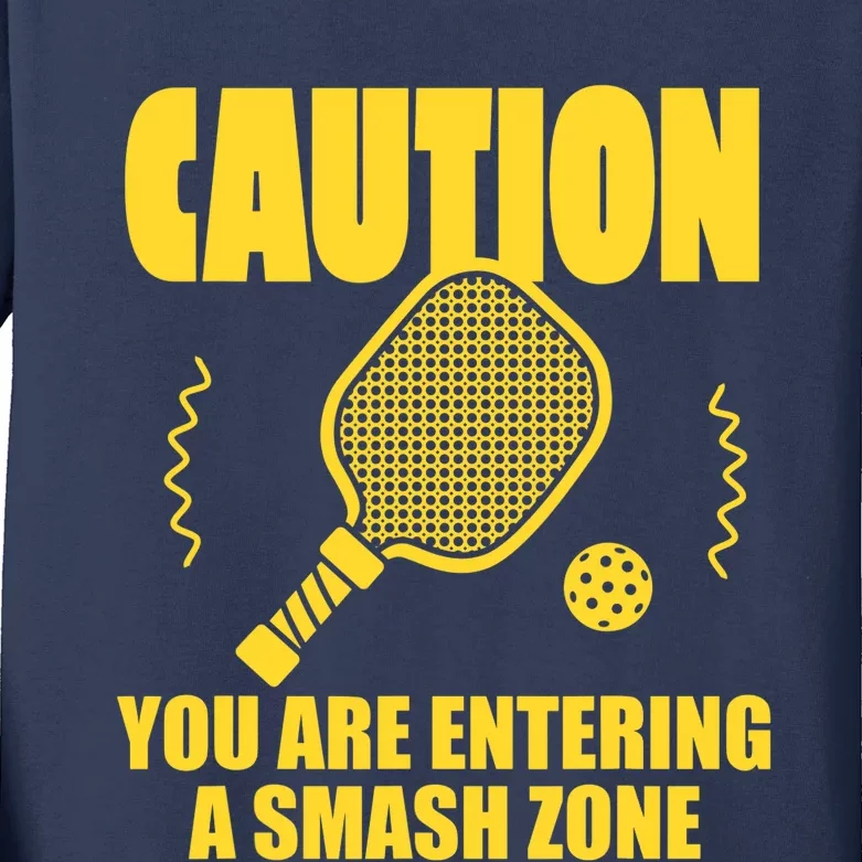 Funny Pickleball Caution You Are Entering Smash Zone Kids Long Sleeve Shirt