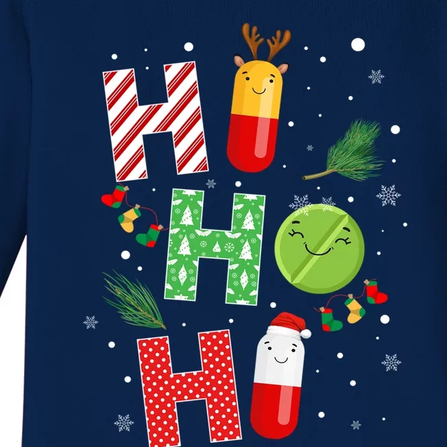 Funny Pharmacist Christmas Ho Ho Ho Pharmacy Technician Tech Gift Baby Long Sleeve Bodysuit